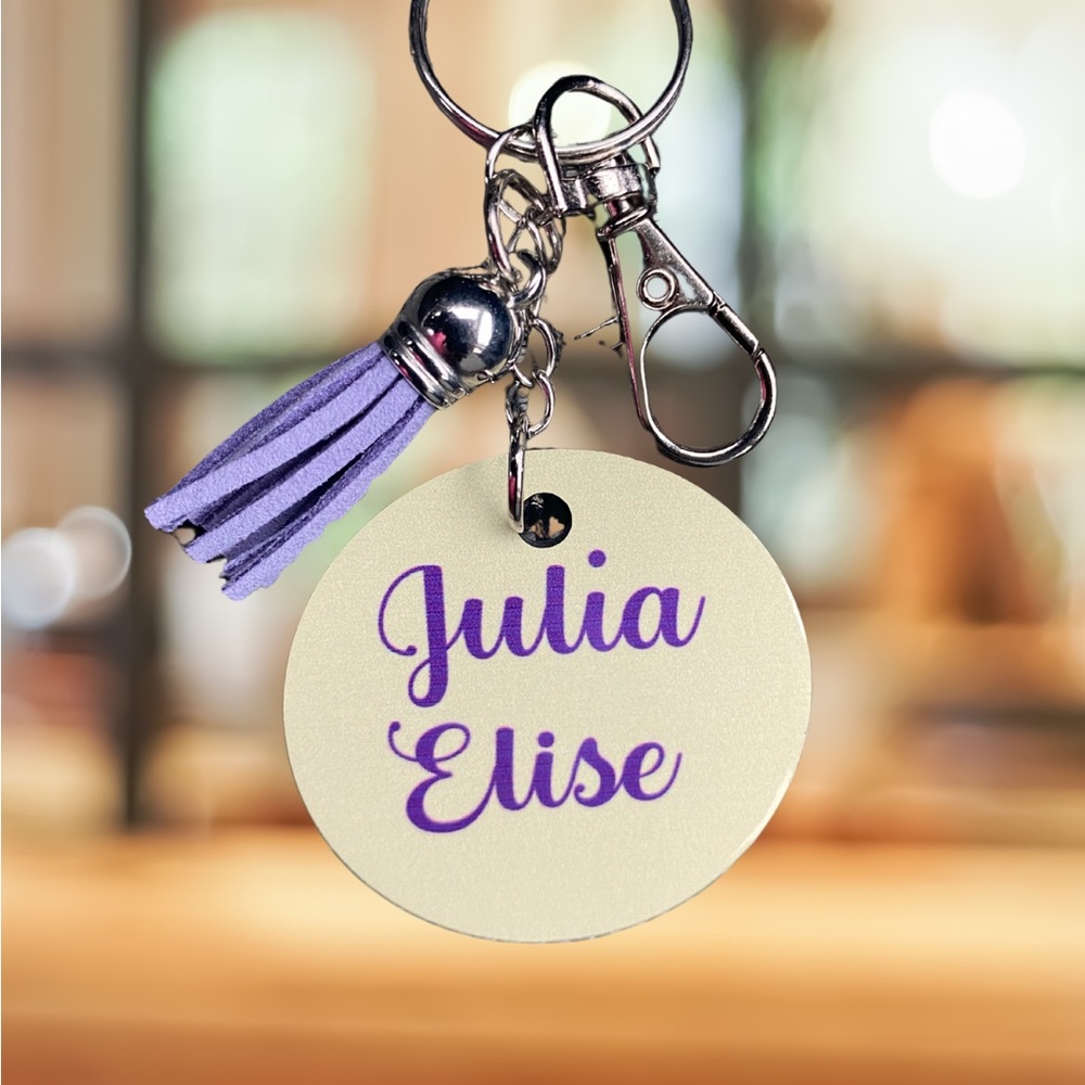 Cream and Purple Key & Card Holder with Tassel